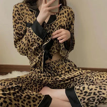 Load image into Gallery viewer, Pajamas for Women Spring Autumn Korean Cardigan Long Sleeved Sexy Leopard Print Home Clothing Set
