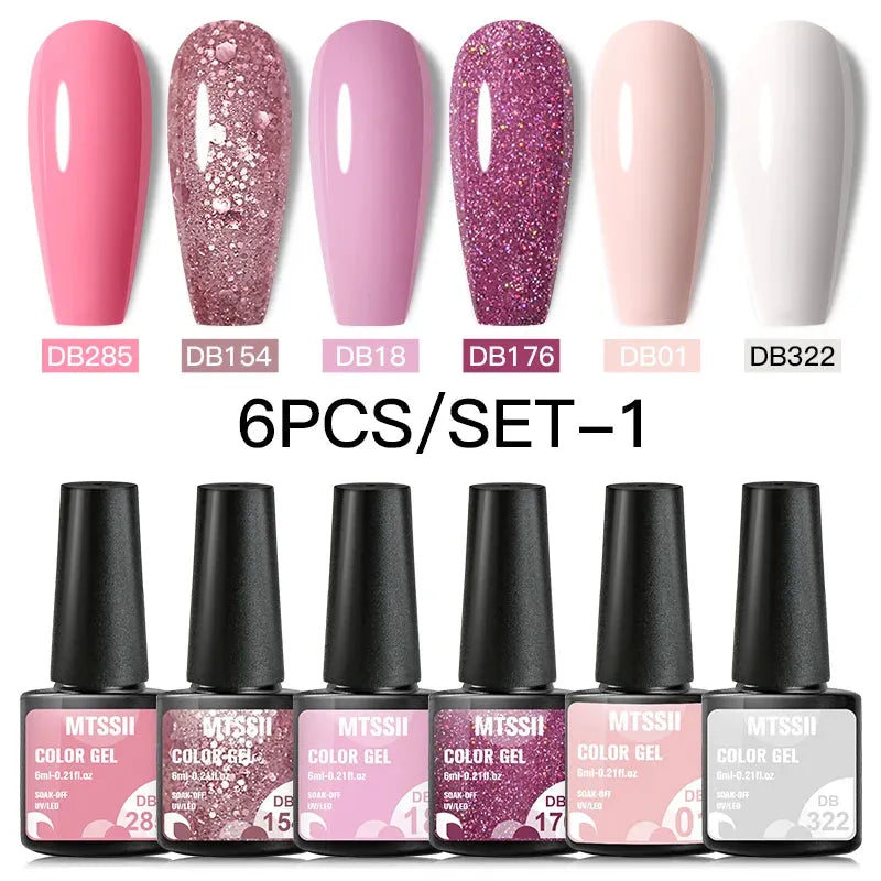 6PCS/SET Color Nail Gel Polish Set Kits  Base Top Coat  Varnish Soak Off UV Gel LED Semi Permanent All For Manicure Nail Art - Shop & Buy