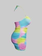 Load image into Gallery viewer, Plus Size Tie-dye Backless Ruched Mini Dress Full Print Rainbow Sleeveless
