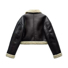 Load image into Gallery viewer, Autumn and Winter New Lapel Fashion Versatile Zipper Pocket Polar Fleece Double-sided Leather Short Jacket
