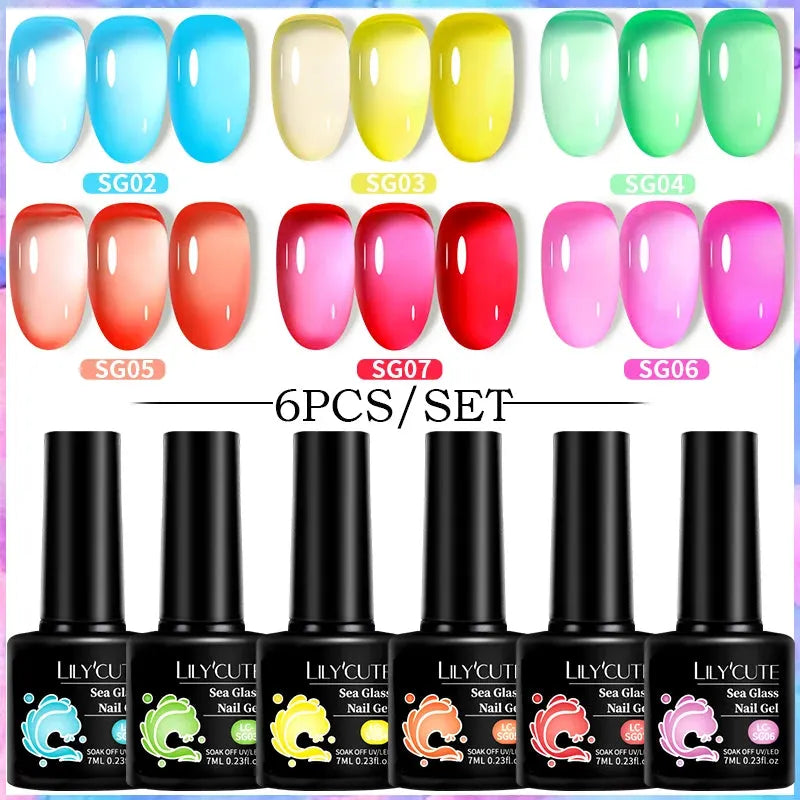 6PCS/SET Color Nail Gel Polish Set Kits Base Top Coat Varnish Soak Off UV Gel LED Semi Permanent All For Manicure - Shop & Buy