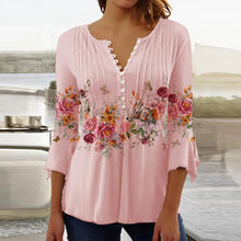 Load image into Gallery viewer, Trendy 3D Printed Shirts for Women Spring Summer 3/4 Sleeve V Neck Buttons Blouse Shirt
