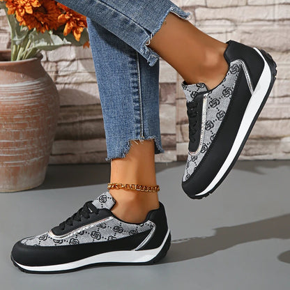 Fashion Print Platform Sneakers for Women Spring Casual Comfy Walking Shoes Woman Lightweight Non Slip Lace Up Sports Shoes