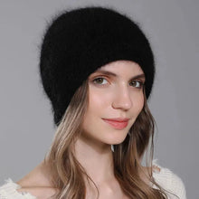 Load image into Gallery viewer, Hat For Women Winter Warm Fashion With Diamond Flower Beanies Knitted Angora Long Rabbit Fur Hats Double Layer Ladies Cap
