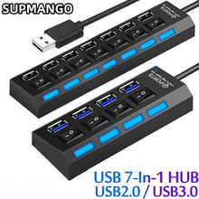 Load image into Gallery viewer, USB Switch Hub 2.0 Adapter High Speed Multi 7 Ports Hub USB On Off Portable Splitter For Computer Laptop
