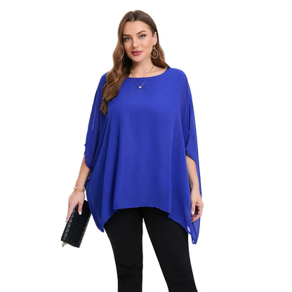 Womens Plus Size Elegant Summer Blouse Batwing Sleeve Oversized Chiffon Blouse - Shop & Buy