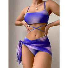 Load image into Gallery viewer, New Women&#39;s Tie Dyed Split Bikini Sexy Hip Lifting Mesh Gradient Beach Three Piece Set
