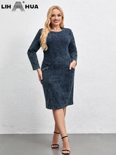 Load image into Gallery viewer, Women&#39;s Plus Size Denim Dress Round Neck Autumn Chic Elegant Dresses For Chubby Women Woven Cotton Dress
