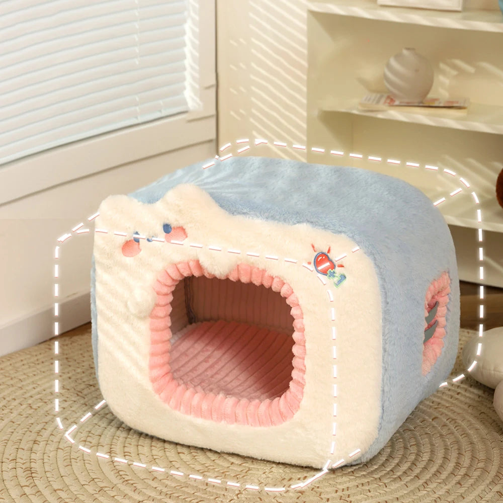 Cute Cat Bed Warm Pet House Kitten Cave Cushion Comfort Cat House Tent Puppy Nest Small Dog Mat Supplies Bed for Cats