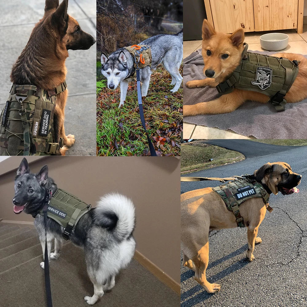 Tactical Dog Harness Leash Collar for Medium Large Dogs Military Pet Vest Adjustable Service Dog Harnesses For Training Walking