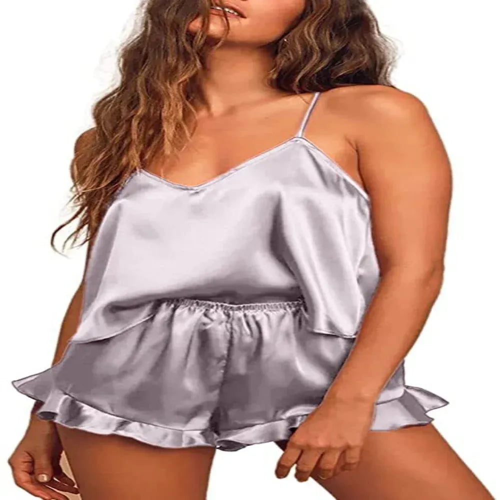 Women's Sexy Silk Satin Ruffled Pajamas Sets Shorts Sets Sleepwear Satin Pajamas - Shop & Buy