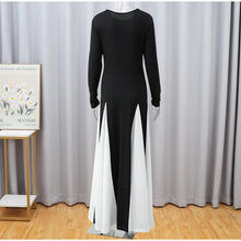 Load image into Gallery viewer, Elegant Black White Patchwork Maxi Dresses Women Fashion O-neck Long Sleeves Slim Dress
