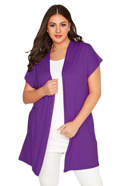 Womens Short Sleeve Plus Size Summer Kimono Cardigan Long Loose Open Front Large Size Elegant Beach Weekend Cardigan 2XL 3XL 4XL - Shop & Buy