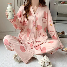 Load image into Gallery viewer, Japanese Kimono Autumn Winter Women Pajamas Sets Faux Cotton Long Sleeves Homesuits
