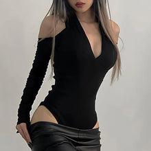 Load image into Gallery viewer, Y2K Bodycon Off the Shoulder Elegant Body Tops Sexy Women&#39;s Bodysuit Slim Low Cut V-neck Long Sleeved Bodysuits
