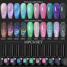 Load image into Gallery viewer, 10PCS Reflective Series Nail Gel Polish Set Fluorescent Luminous Semi Permanent UV Led Gel Manicure Nail Art Varnish
