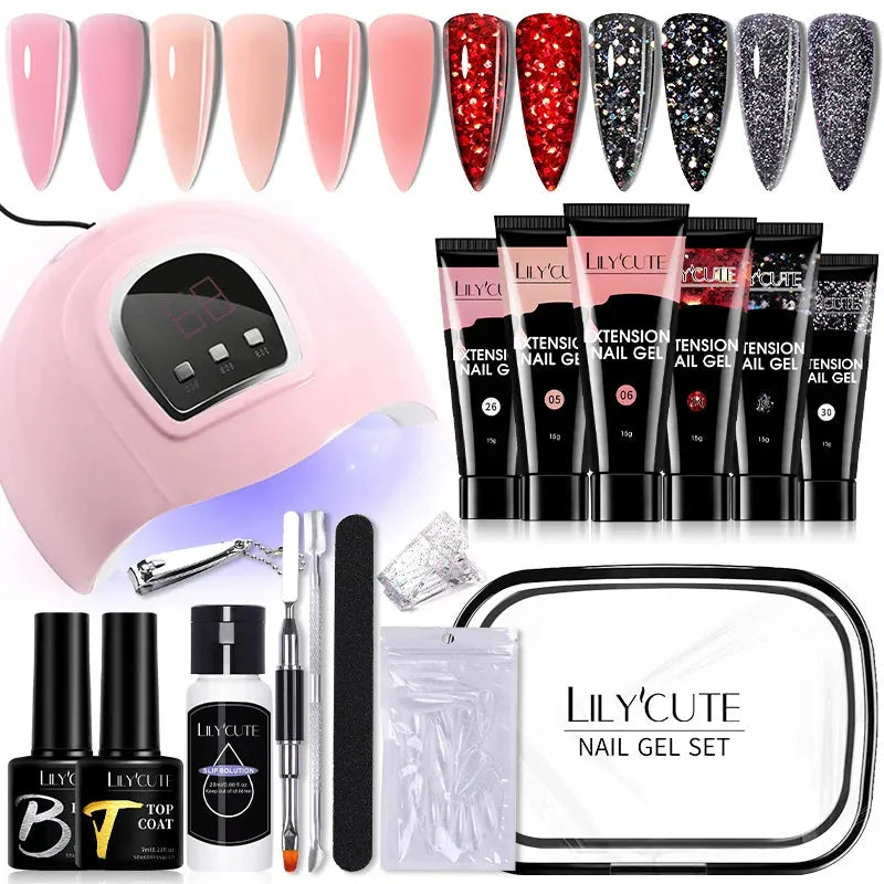 15ML Manicure Set Quick Nail Extension Gel With 6W UV Lamp Dryer Finger Extend Mold Slip Solution Nail Art Tools Kit - Shop & Buy