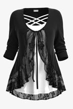 Load image into Gallery viewer, Women&#39;s Plus Size T shirt Lace Side Long Sleeve Hollow Out Patchwork Tee Top Casual Fake Two Piece Top
