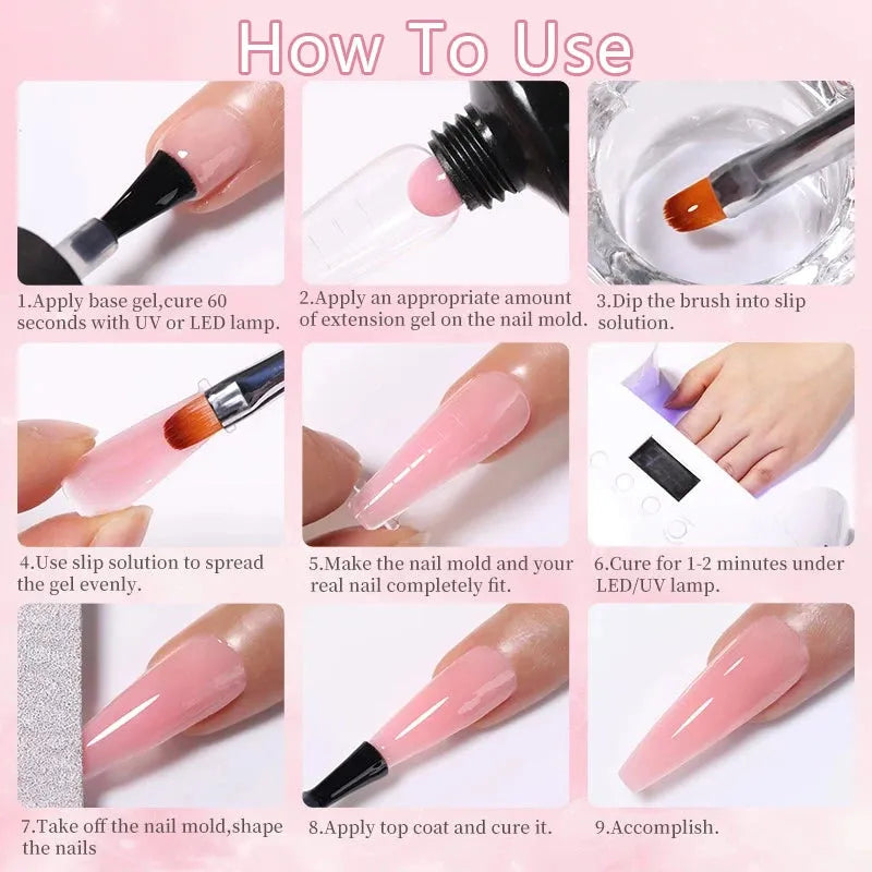 15ml Nail Extension Gel 6W LED Lamp Full Manicure Set Vernis Semi Permanent Metallic Liner Gel Polish Nail Art Tool Kit - Shop & Buy