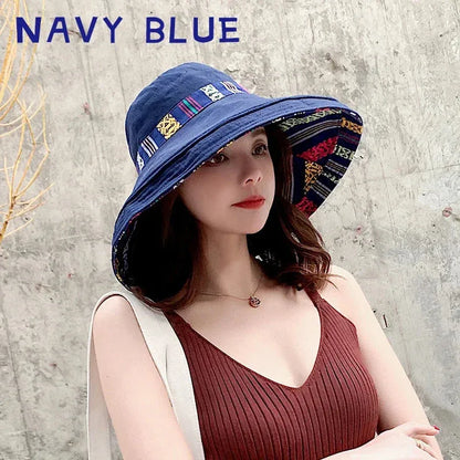 Women's Hat Bucket Hat Fashion All-match Four Seasons Big Brim Panama Basin cap Double-Sided Fisherman Hat - Shop & Buy