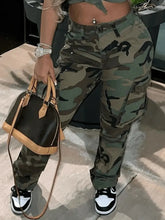 Load image into Gallery viewer, Plus Size Camo Print Side Pocket Cargo Pants camouflage Mid Waist Casual women Camo Pants
