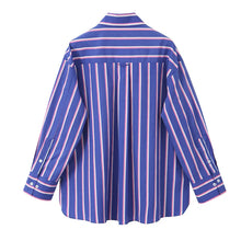 Load image into Gallery viewer, New summer style striped loose stand-up collar shirt high-waisted straight trousers
