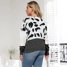 Load image into Gallery viewer, Patchwork Leopard Plus Size Sweater Women Slash Neck Large Pullover Lady Loose Oversize Jumper Big Jerseys Curvy Knitwear
