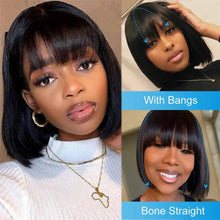 Load image into Gallery viewer, Straight Short Bob Wig With Bangs Human Hair 2x1 Lace Wig Full Machine Made Glueless Human Hair Wig
