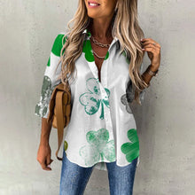 Load image into Gallery viewer, Spring Women&#39;s Blouse Long Sleeves Lucky Clover Printed Fashion Casual Button Down Shirts
