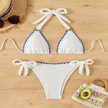 Load image into Gallery viewer, White Two Piece Swimsuit for Women Low Waist Lace-up Halter Backless Bikini Set Sexy V-neck Triangle Beach Vacation Bathing Suit
