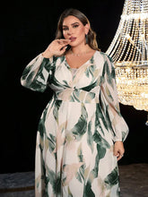 Load image into Gallery viewer, Spring Summer Plus Size Women Clothing Tropical Floral Print Lantern Sleeve Chiffon Casual Elegant Split Thigh Dress
