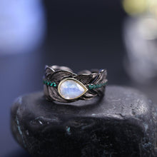 Load image into Gallery viewer, Milky Blue Moonstone Gemstone Handmade Ring Sterling Silver Adjustable Feather Ring Gift For Her  June Birthstone