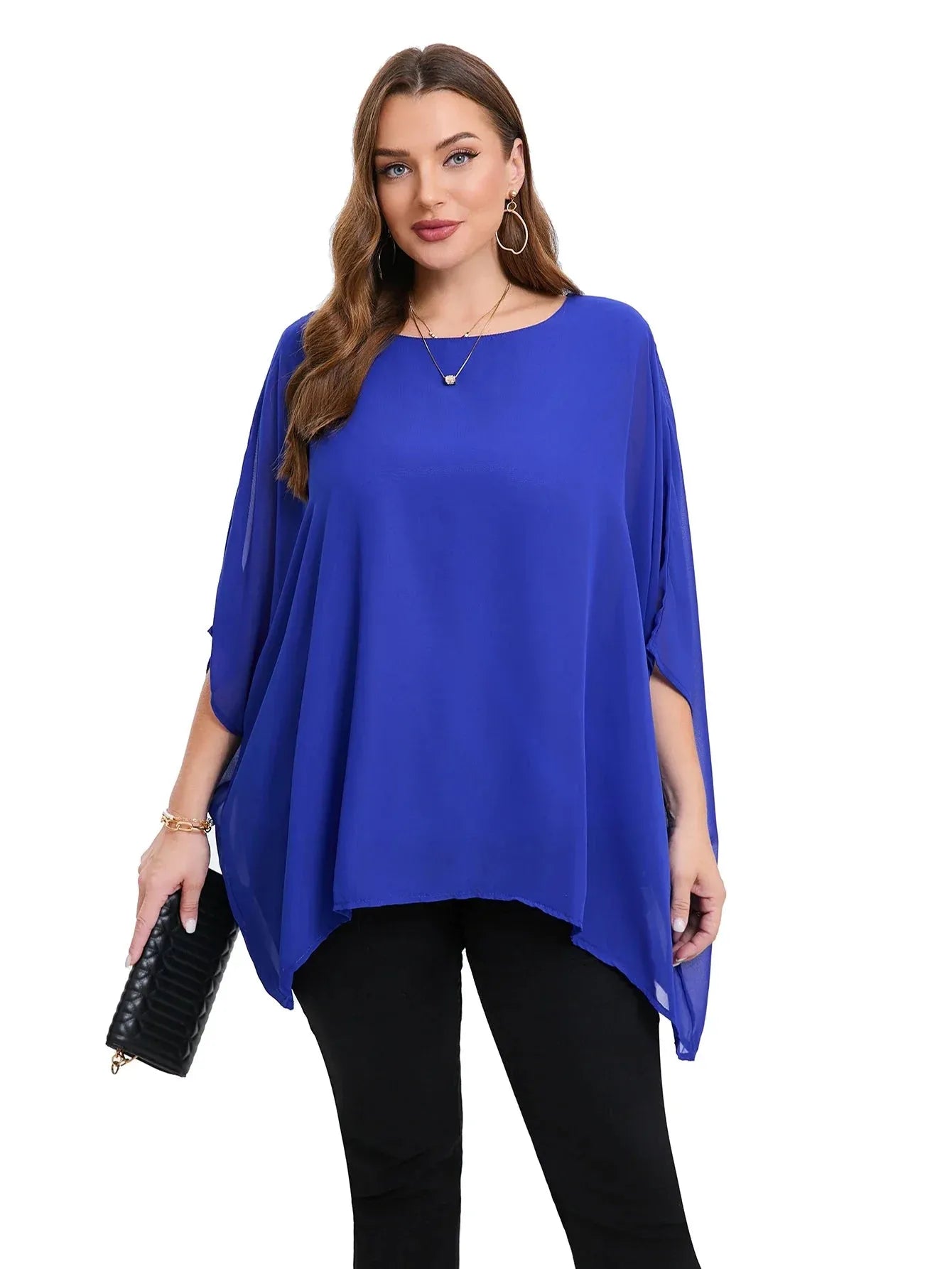 Womens Plus Size Elegant Summer Blouse Batwing Sleeve Oversized Chiffon Blouse - Shop & Buy