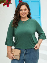 Load image into Gallery viewer, Plus Size Casual Top, Women&#39;s Plus Solid Bell Sleeve Round Neck Slight Stretch Top
