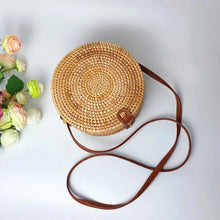 Load image into Gallery viewer, Rattan Woven Women&#39;S Shoulder Bag Round Straw Beach Bags Female Bohemian Handbag Luxury Designer Handmade Crossbody Bag
