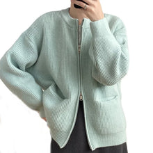 Load image into Gallery viewer, Women Coat Double Zipper Solid Color Sweater Cardigan for Women, Autumn New Loose Casual Knit Clothing
