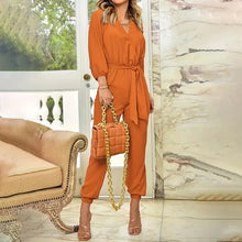 Load image into Gallery viewer, Long Sleeve Jumpsuits For Women New Brand Autumn Solid Tie Waist V-neck Business Office
