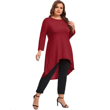 Load image into Gallery viewer, Plus Size Long Sleeve Elegant Spring Autumn Tunic Tops Women Long Hi Low Fit Flare Swing Blouse Large Size
