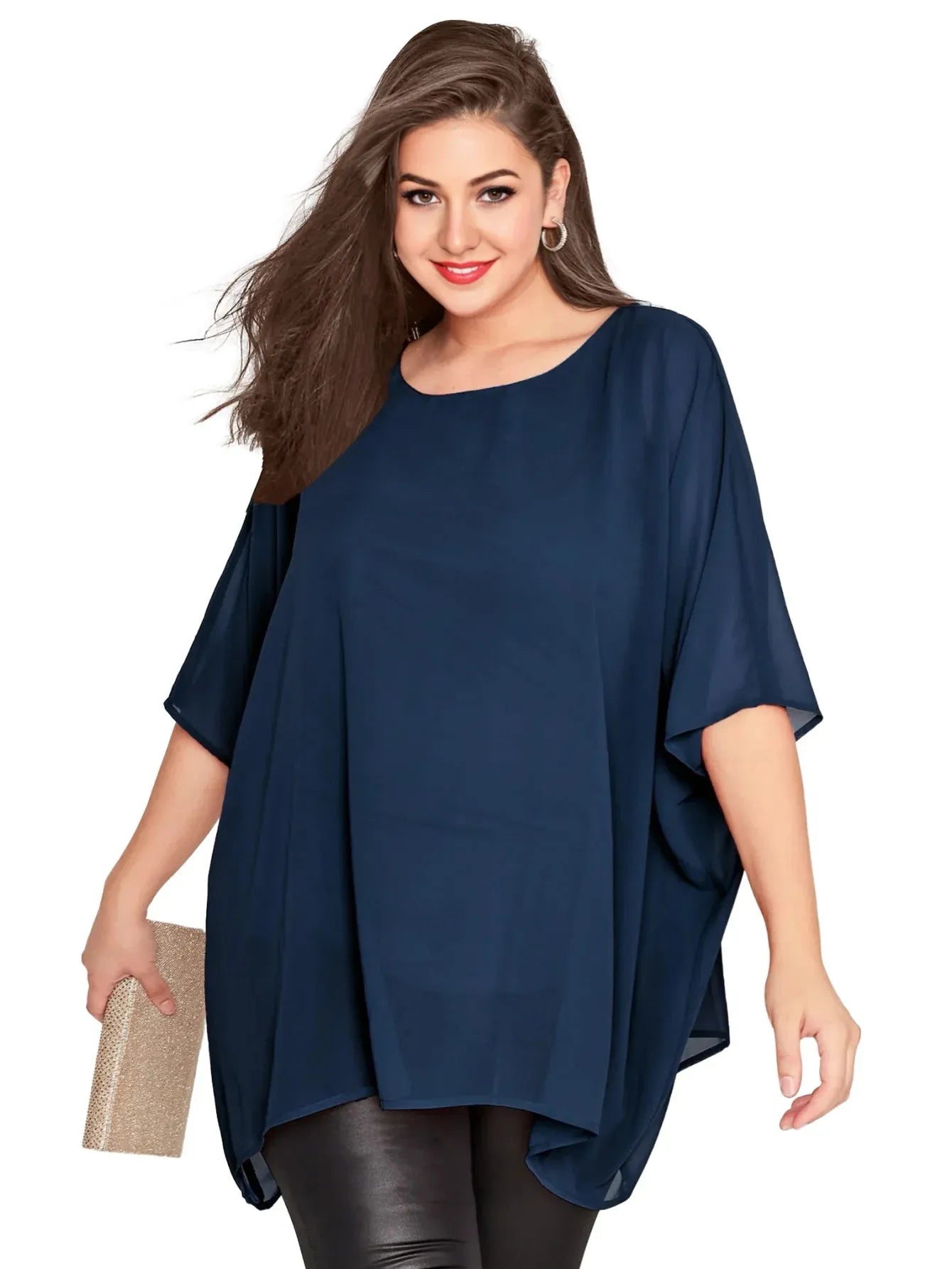 Womens Plus Size Elegant Summer Blouse Batwing Sleeve Oversized Chiffon Blouse Scoop Neck Large Size - Shop & Buy