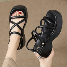 Load image into Gallery viewer, Women&#39;s Summer Chunky Platform Sandals Fashion Cross Strap Gladiator Shoes Woman Thick Bottom Wedge Heel Sandals
