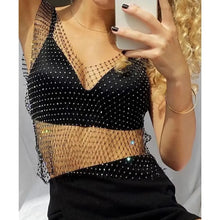 Load image into Gallery viewer, Sexy Shiny Rhinestone Fishnet Women Y2K Tank Tops See Through Crop Top Summer Beach Cover Up Tops
