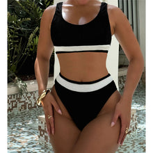 Load image into Gallery viewer, Splicing Ribbed High Cut Female Swimsuit High Waist Bikini Women Swimwear Two-pieces Bikini set Bather Bathing Suit
