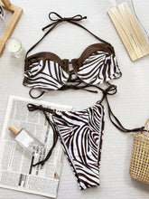 Load image into Gallery viewer, Sexy Black Zebra Stripe Bikini Set Women Drawstring Underwire Push Up Micro Swimsuit
