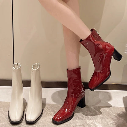 Women's Fashion High Heel Ankle Boots Square Toe Back Zipper Short Boots - Shop & Buy