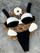 Load image into Gallery viewer, Push Up Black White Patchwork Bikini Sexy Contrast Underwire Ruffles Thong Swimsuit
