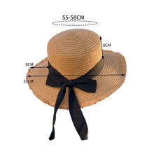 Load image into Gallery viewer, Bow Ribbon Straw Cover Cap Women Wide Brim Soft Top Sun Protection Hat Summer Sunshade Visors
