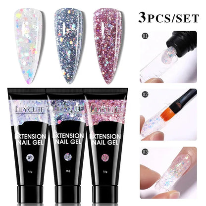 15ml Quick Extension Gel Nail Polish Kit White Nude Pink Acrylic Crystal UV Construction All For Manicure Nail Gel Set - Shop & Buy