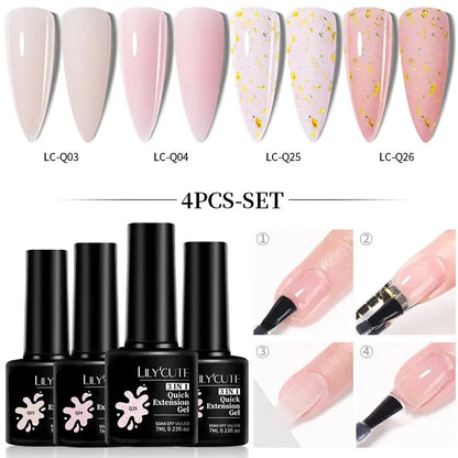 4PCs/Set Nail Extension UV Nail Gels Set Clear Nude Semi-permanent Quick Extension Set Nail Art Acrylic Gel Polish - Shop & Buy