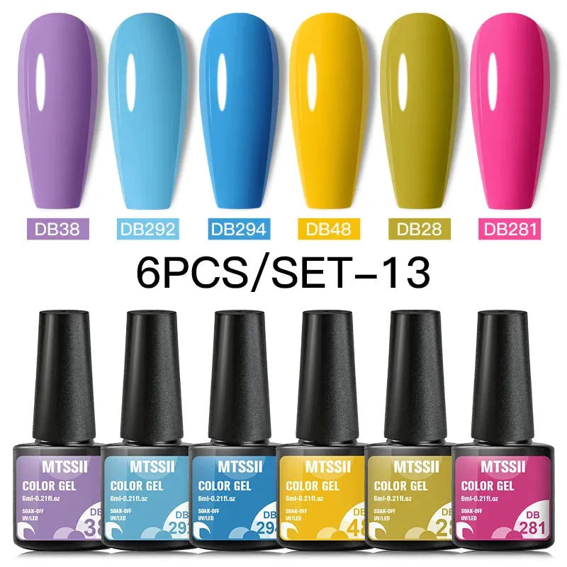 6PCS/SET Color Nail Gel Polish Set Kits  Base Top Coat  Varnish Soak Off UV Gel LED Semi Permanent All For Manicure Nail Art - Shop & Buy