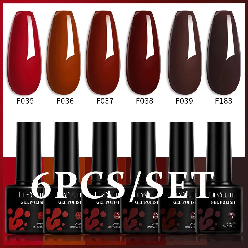 6Pcs/Set Gel Nail Polish Set 7ML Autumn Winter Coffee Color Series Semi Permanent UV Gel Chocolate Nail Art Gel Kit - Shop & Buy